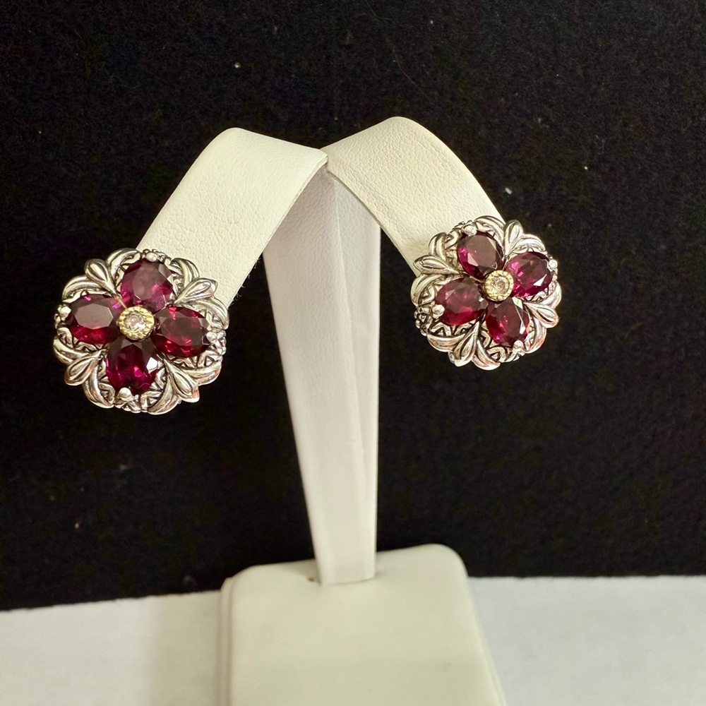 BARBARA BIXBY 18K 925 Clip-On Earrings – Rhodolite Garnet Flower – 925 18k gold
